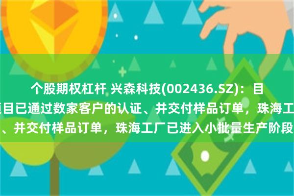 个股期权杠杆 兴森科技(002436.SZ)：目前公司FCBGA封装基板项目已通过数家客户的认证、并交付样品订单，珠海工厂已进入小批量生产阶段