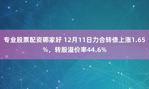 专业股票配资哪家好 12月11日力合转债上涨1.65%，转股溢价率44.6%